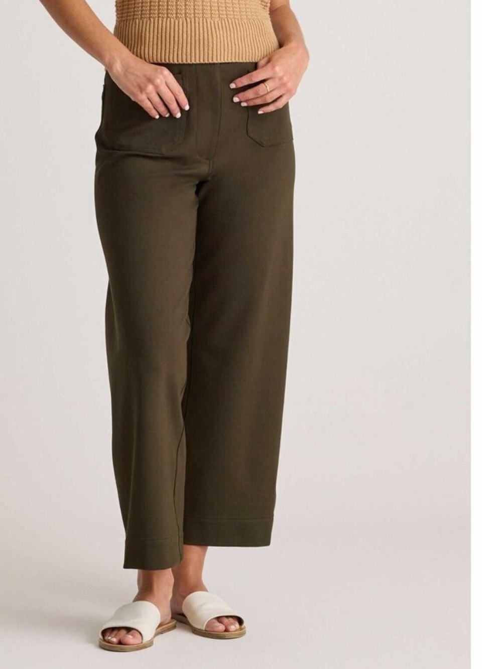 Ultra-Stretch Ponte Cropped Wide Leg Pants 14 Green 26” Inseam